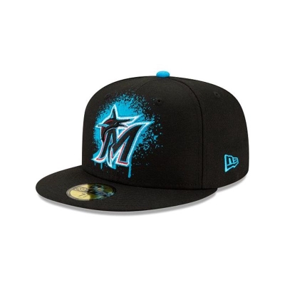 Black Miami Marlins Hat - New Era MLB Drip Front 59FIFTY Fitted Caps USA4957038